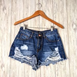 Fashion Nova Distressed Daizy Denim Jean Shorts